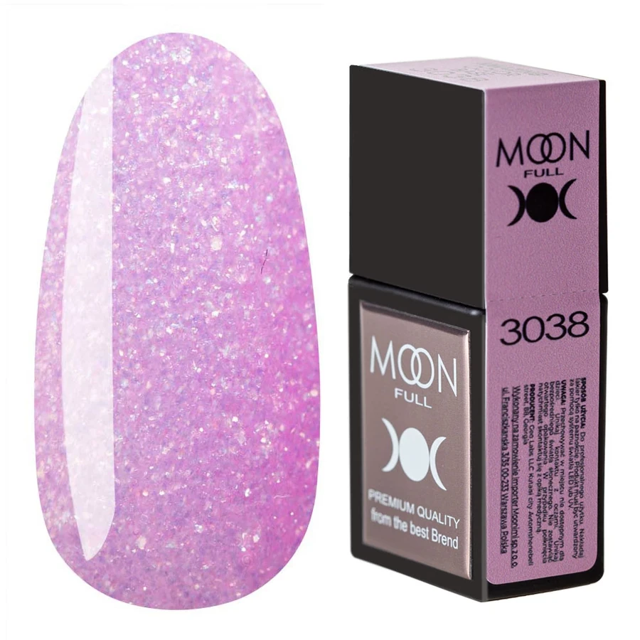 Кольорова база для гель-лаку MOON FULL Amazing Color Base №3038 рожевий, з блискітками 12 мл