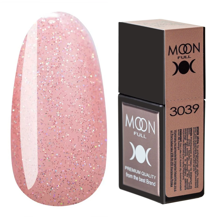 Кольорова база для гель-лаку MOON FULL Amazing Color Base №3039 бежево-рожевий, з блискітками 12 мл