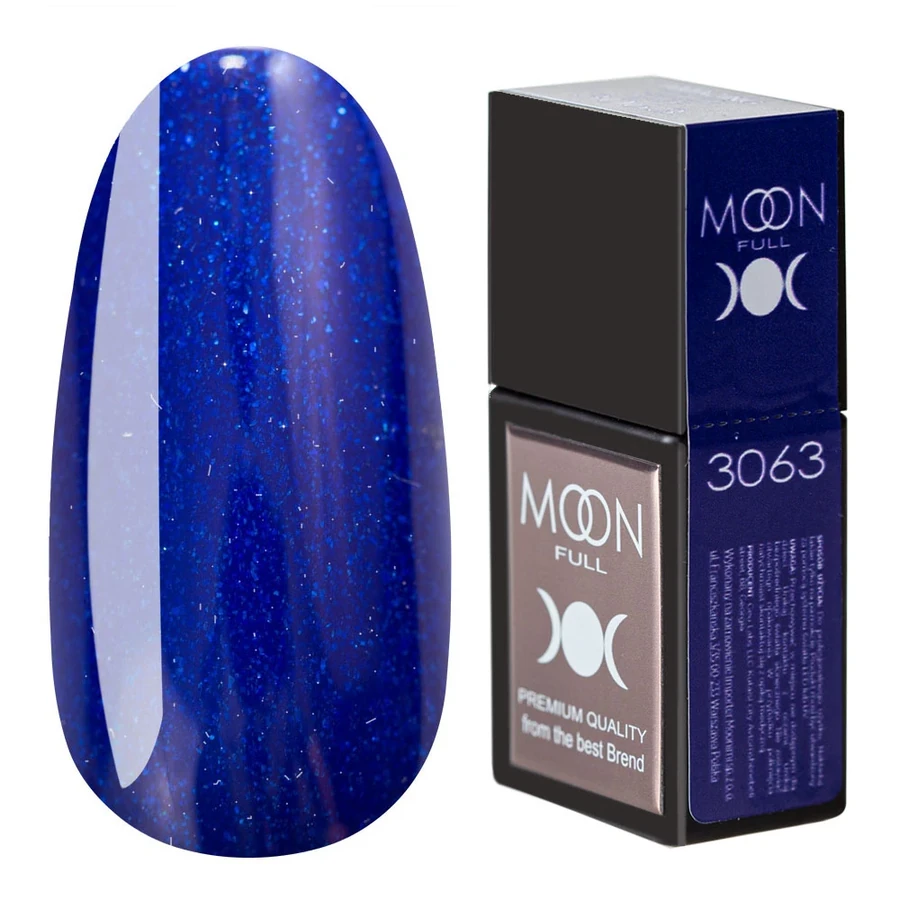Кольорова база для гель-лаку MOON FULL Amazing Color Base №3063 синій, з шиммером 12 мл