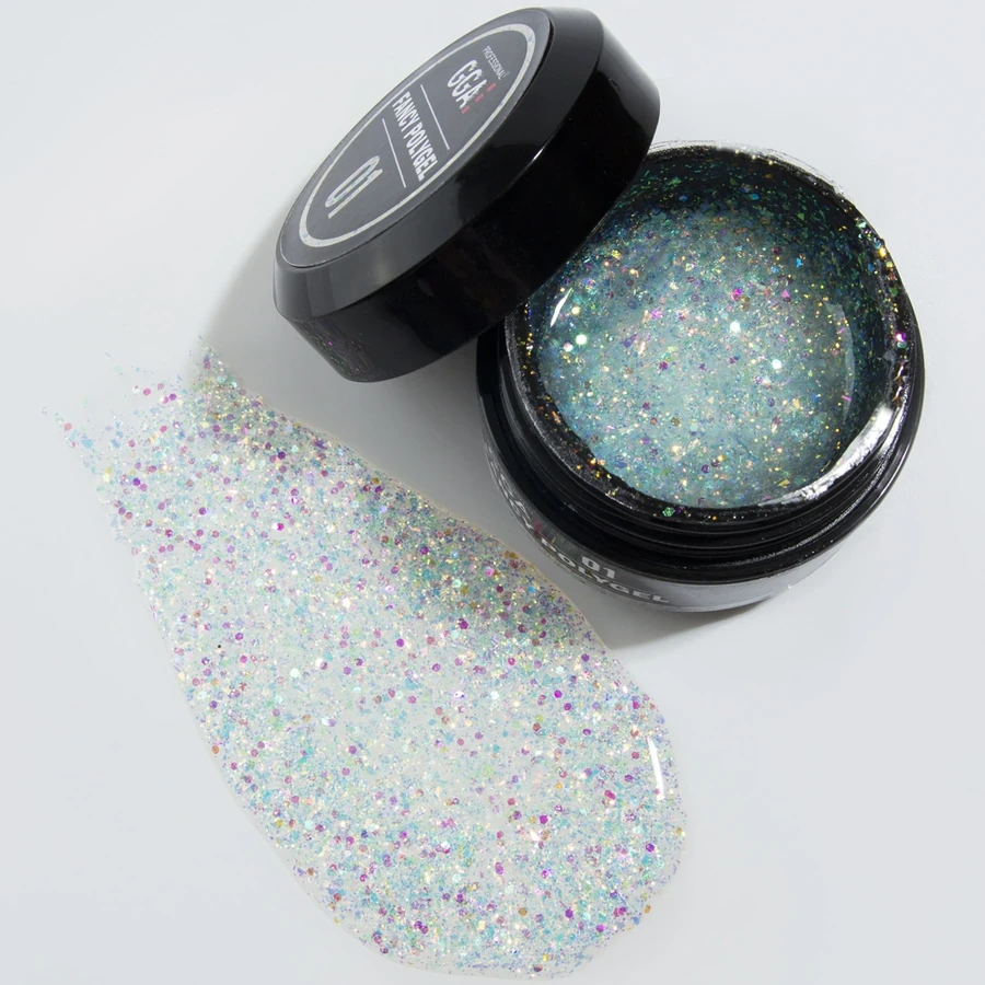 Полігель GGA Professional Fancy Poligel 01 молочний, з голографічними пластинками та блискітками 30 мл