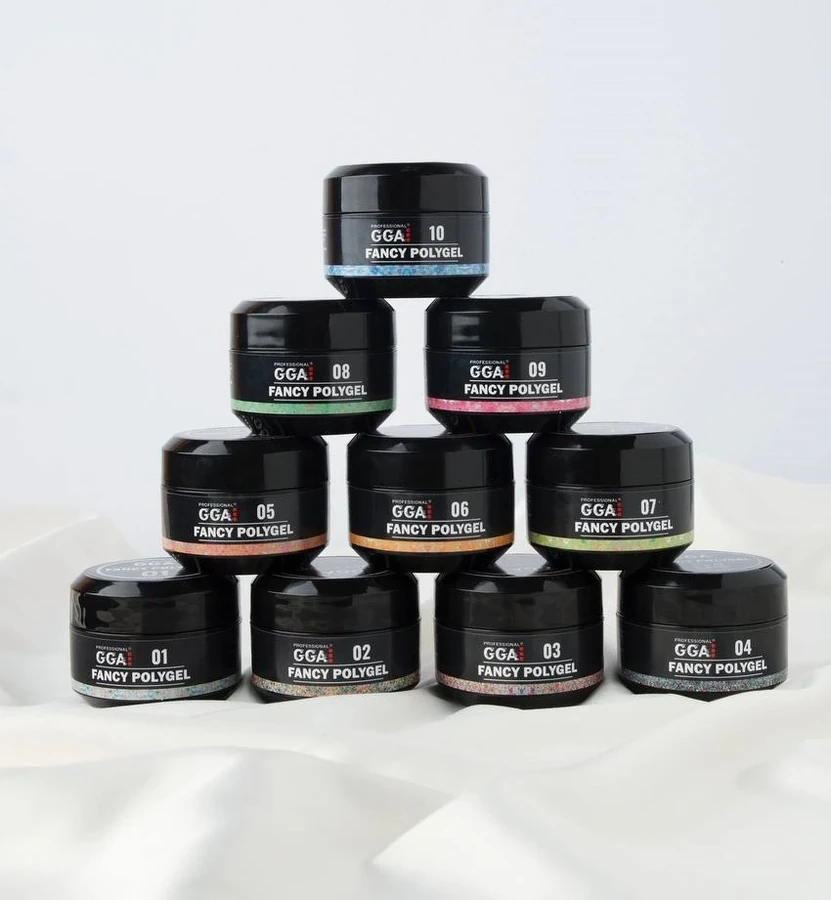 Полігель GGA Professional Fancy Poligel 08 салатовий, з голографічними пластинками та блискітками 30 мл