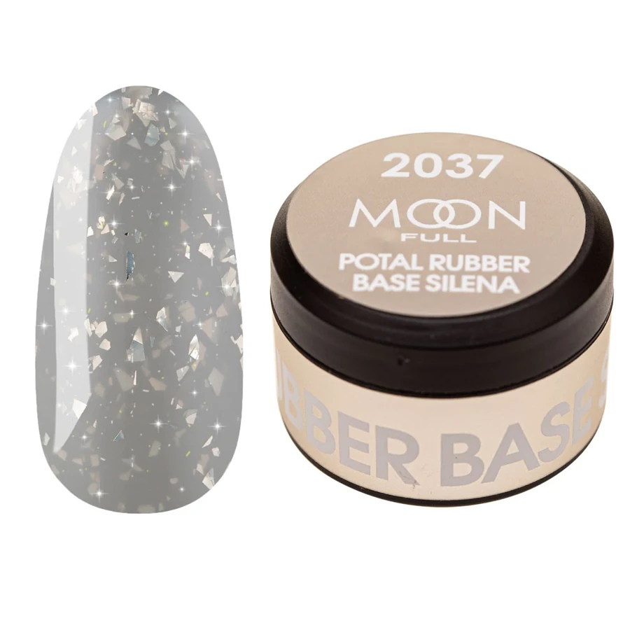 Кольорова база для гель лаку MOON FULL Silena Potal Base №2037 світло-сірий із срібною поталлю 15 мл