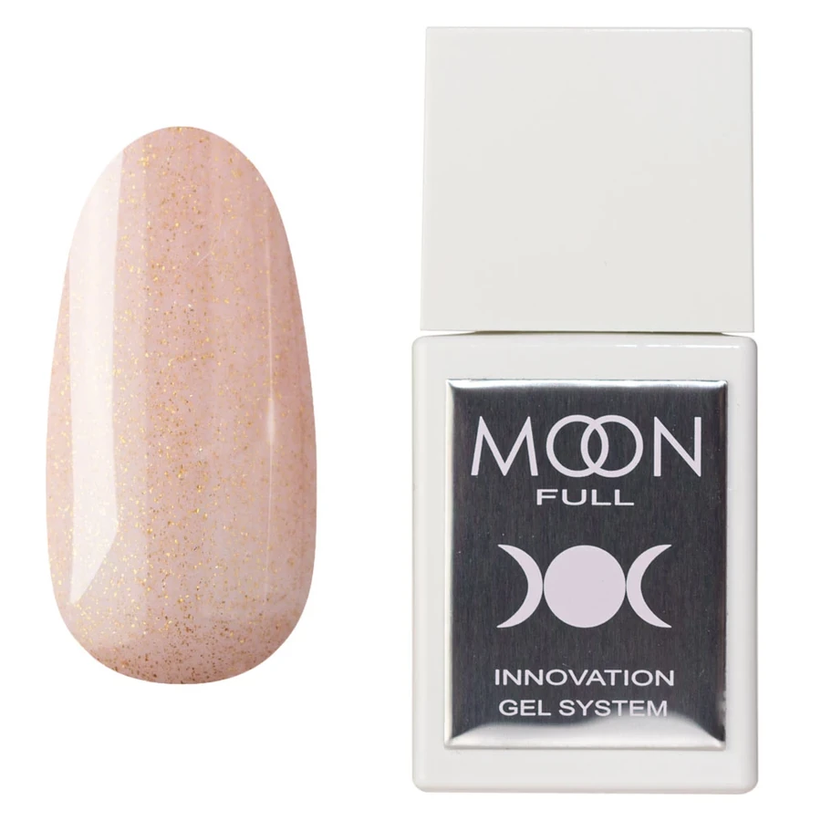 Рідкий гель для укріплення та моделювання MOON FULL Liquid Builder Gel №BG10 бежево-персиковий, з золотими бліскітками 15 мл
