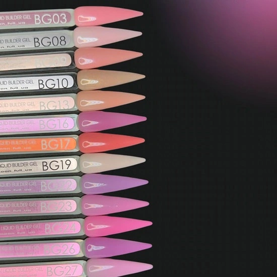 Рідкий гель для укріплення та моделювання MOON FULL Liquid Builder Gel №BG10 бежево-персиковий, з золотими бліскітками 15 мл