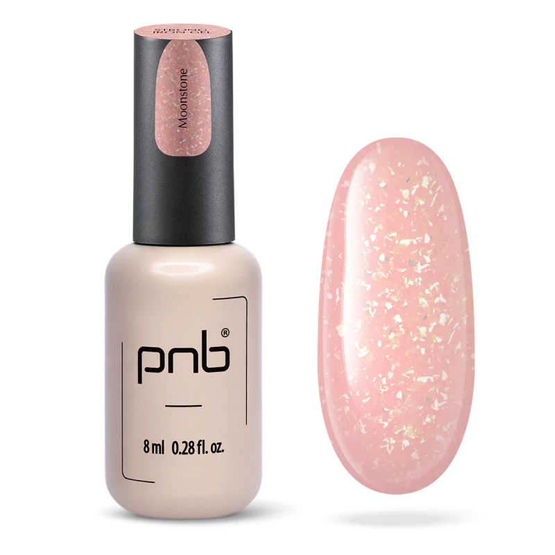 Стронг Айрон Гель для укріплення "Місячний камінь" PNB Strong Iron Gel Moonstone персиковий, з рожевою та золотою поталлю 8 мл