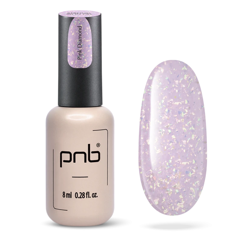 Стронг Айрон Гель для укріплення PNB Strong Iron Gel Pink Diamond ніжний рожевий, з рожевою та золотою поталлю 8 мл