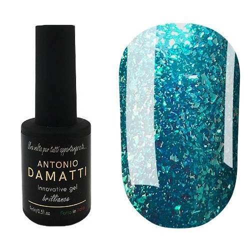 Гель-лак Antonio Damatti Brilliance №3 лазуровий, світловідбивний з поталлю та блискітками 9 мл