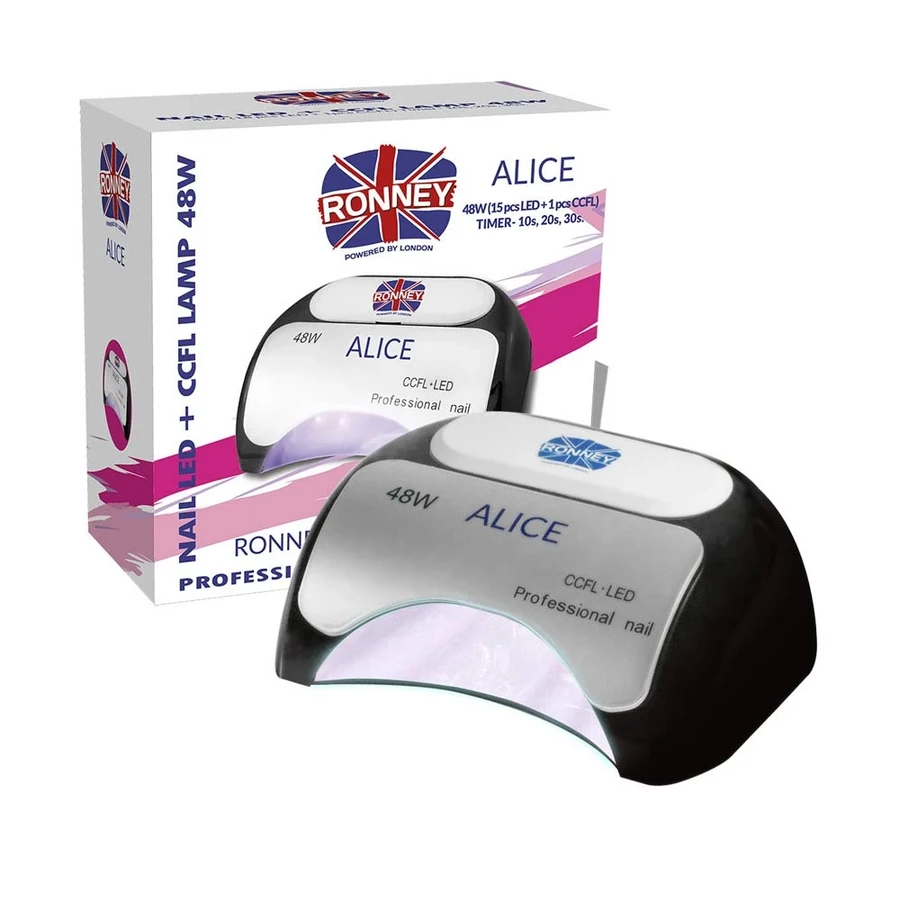 Лампа для манікюру гідбридна 2в1 Ronney Nail Lamp CCFL + LED Alice Black чорна 48W