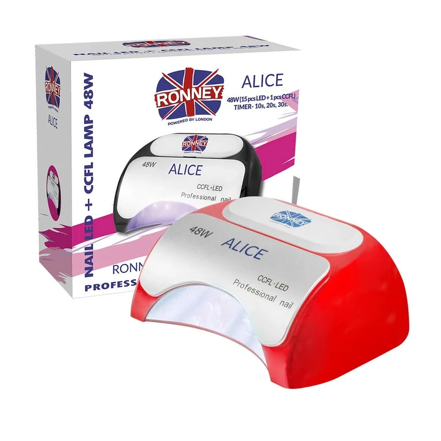 Лампа для манікюру гідбридна 2в1 Ronney Nail Lamp CCFL + LED Alice Red червона 48W