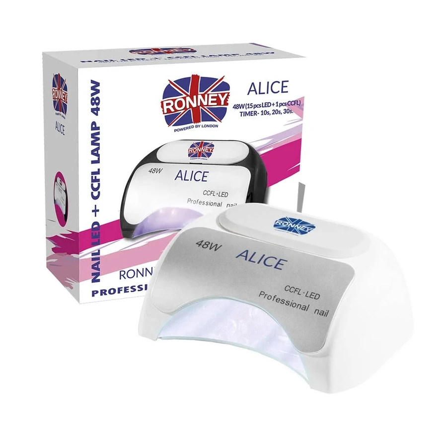 Лампа для манікюру гідбридна 2в1 Ronney Nail Lamp CCFL + LED Alice White біла 48W