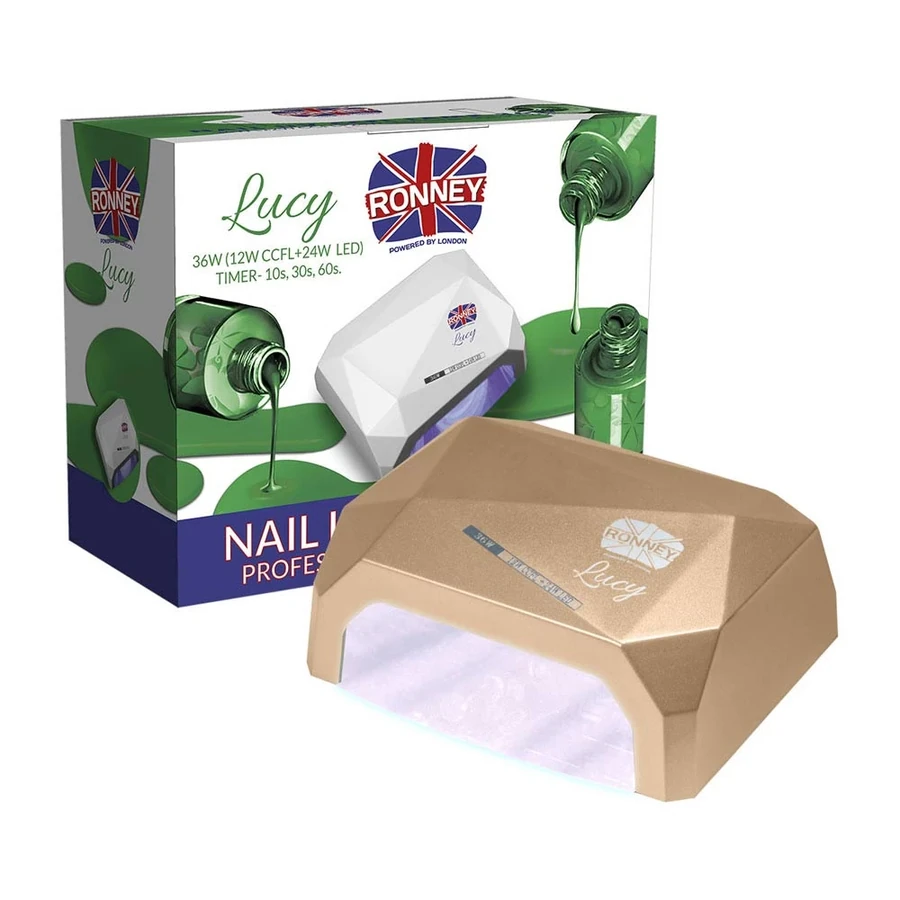 Лампа для манікюру гідбридна 2в1 Ronney Nail Lamp CCFL + LED Lucy Champagne Gold Шампань-Золотий 36W