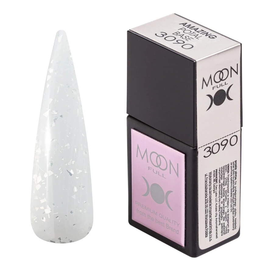 Кольорова база MOON FULL Amazing Color Potal Base №3090 молочний, зі срібною поталлю 12 мл
