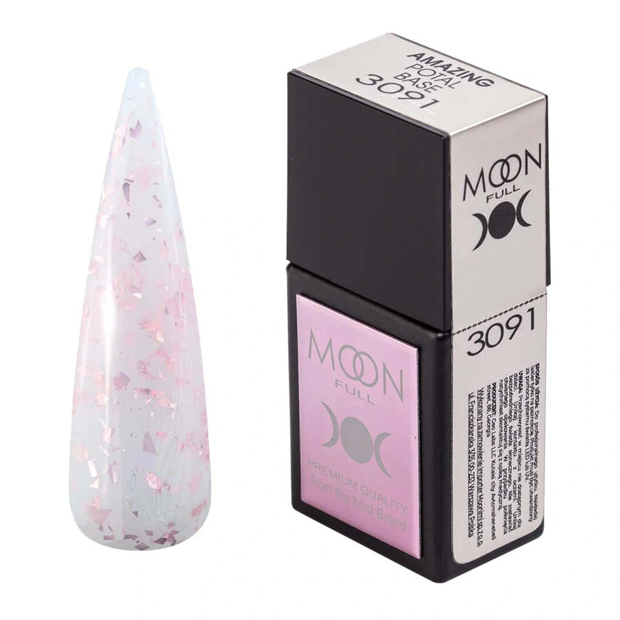 Кольорова база MOON FULL Amazing Color Potal Base №3091 молочний, з рожевою поталлю 12 мл