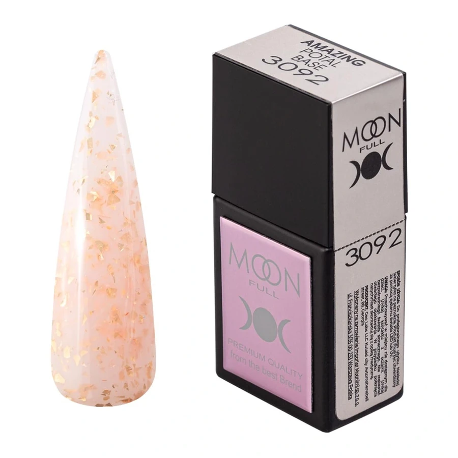 Кольорова база MOON FULL Amazing Color Potal Base №3092 молочний, з золотою поталлю 12 мл