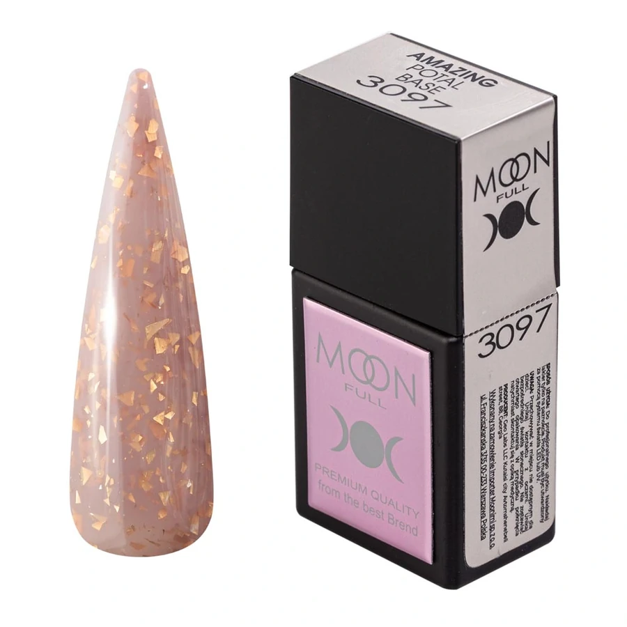 Кольорова база MOON FULL Amazing Color Potal Base №3097 бежевий, з золотою поталлю 12 мл