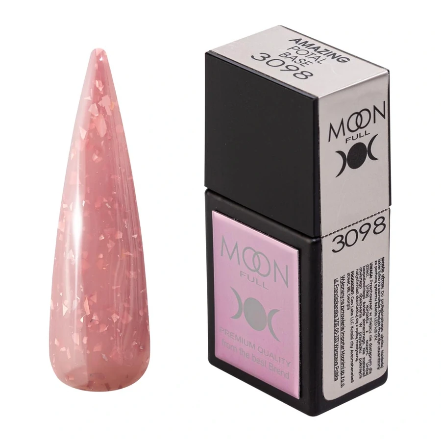 Кольорова база MOON FULL Amazing Color Potal Base №3098 рожево-персиковий, з рожевою поталлю 12 мл