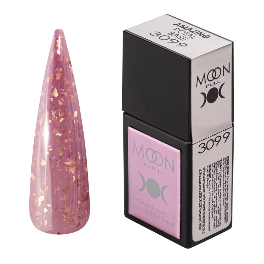 Кольорова база MOON FULL Amazing Color Potal Base №3099 рожево-фіолетовий, з золотою поталлю 12 мл