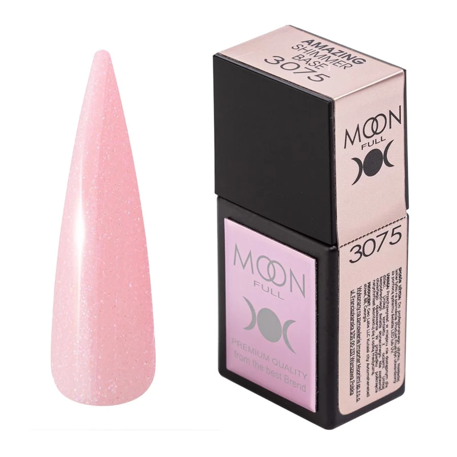Кольорова база для гель-лаку MOON FULL Amazing Shimmer Base №3075 рожевий, з шиммером 12 мл