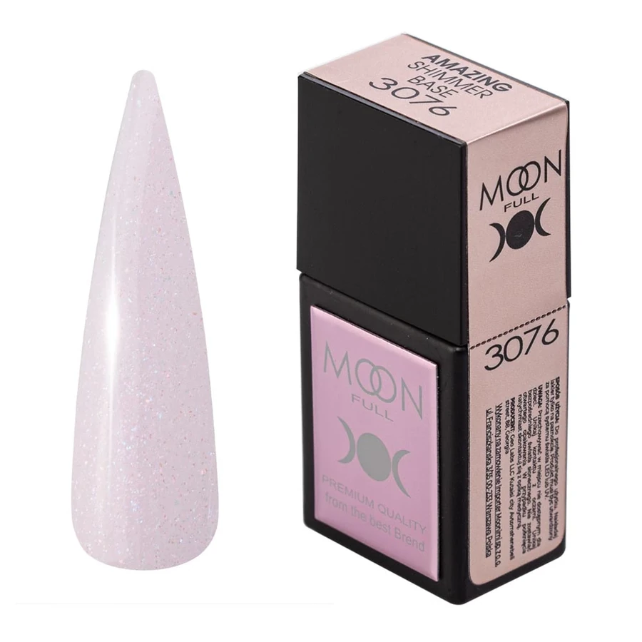 Кольорова база для гель-лаку MOON FULL Amazing Shimmer Base №3076 рожево-ліловий, з шиммером 12 мл
