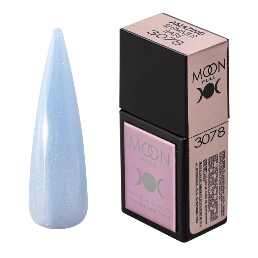 Кольорова база для гель-лаку MOON FULL Amazing Shimmer Base №3078 блакитний, з шиммером 12 мл