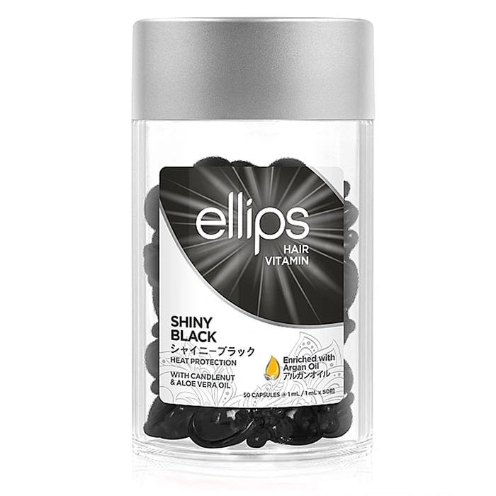 Капсули для волосся &ldquo;Нічне сяйво&rdquo; Ellips Hair Vitamin Shiny Black with Candlenut & Aloe Vera Oil 50x1 мл з горіховою олією кукуі та олією алое
