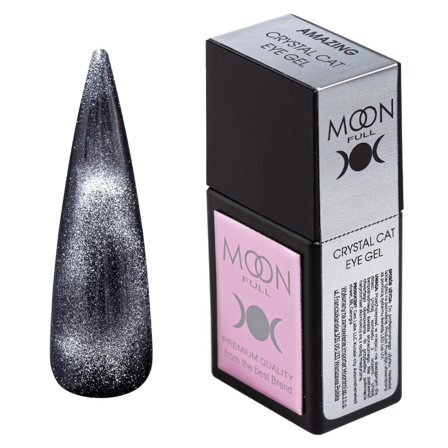Гель-лак "Кошаче око" MOON FULL Amazing Crystal Cat Eye Gel кристал зі сріблястим відливом, магнітний 12 мл