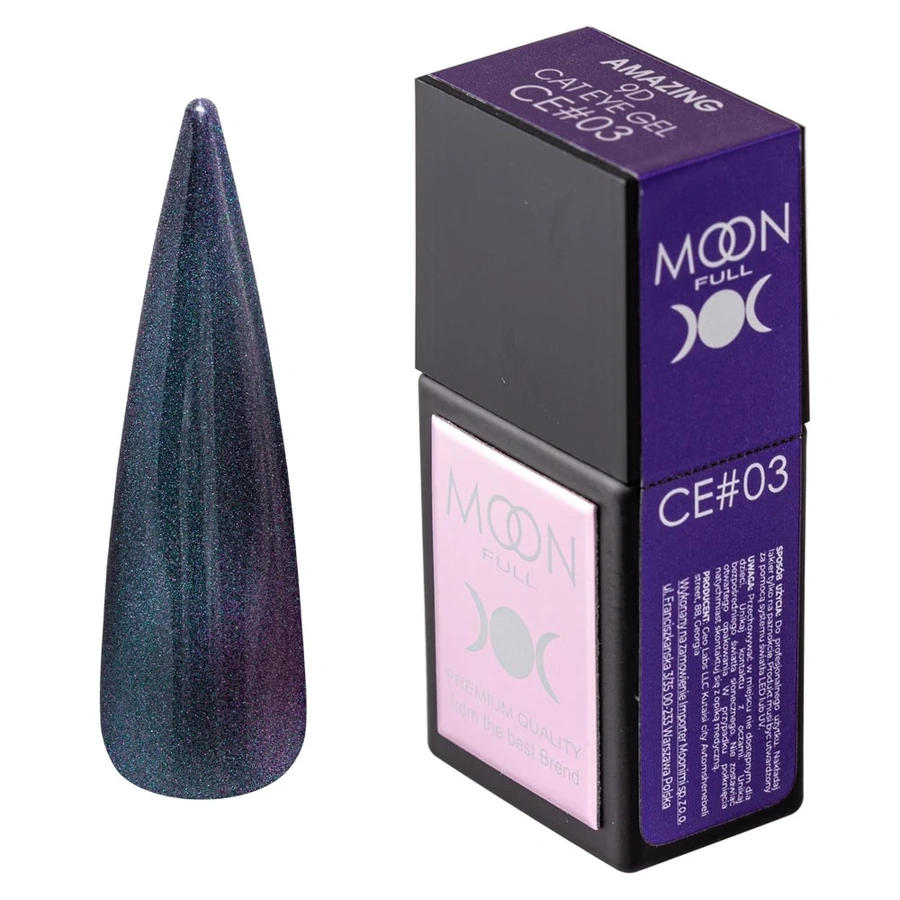 Гель-лак "Кошаче око" MOON FULL Amazing 9D Cat Eye Gel CE03 бірюзовий з шиммером, магнітний 12 мл