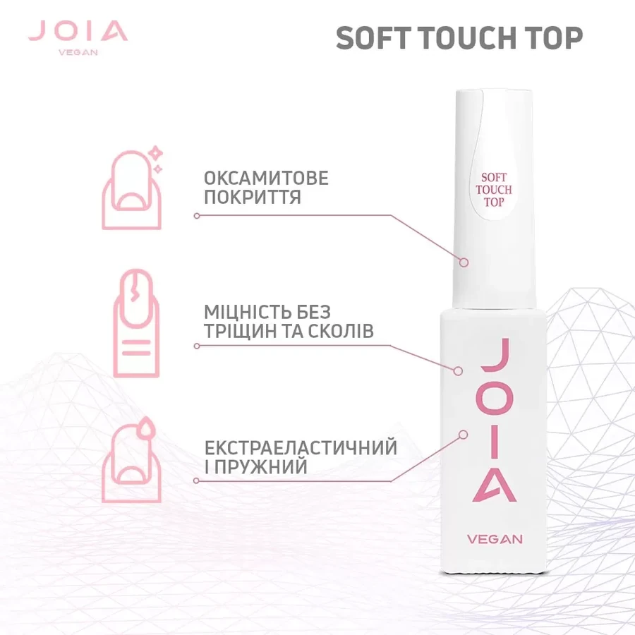 Матовий топ для гель-лаку JOIA Vegan Soft Touch Top Matte без липкого шару 15 мл