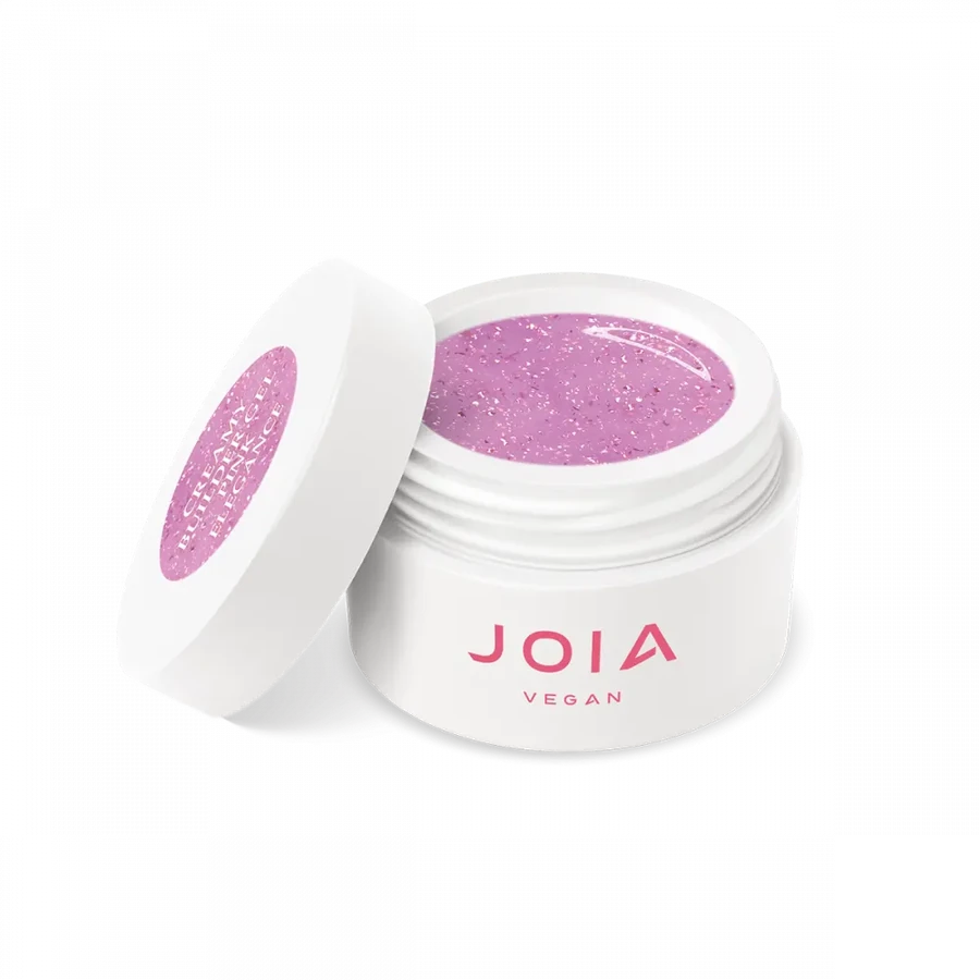 Моделюючий гель JOIA vegan Creamy Builder Gel Pink Elegance ніжно-рожевий, з рожевими блискітками 15 мл