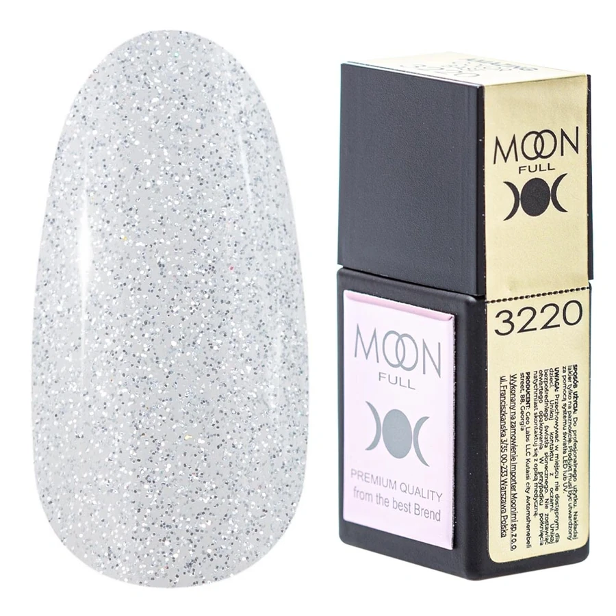 Кольорова база для гель-лаку MOON FULL Amazing Color Base №3220 прозорий, зі сріблястими блискітками 12 мл