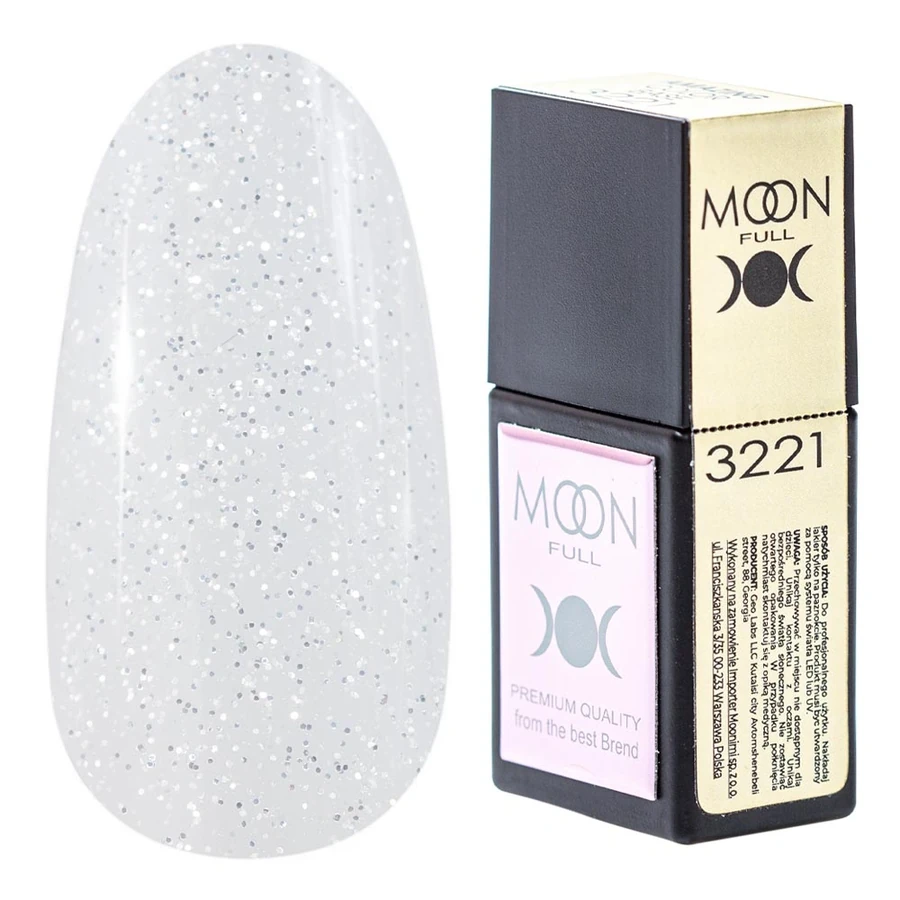 Кольорова база для гель-лаку MOON FULL Amazing Color Base №3221 прозорий, зі сріблястими блискітками 12 мл
