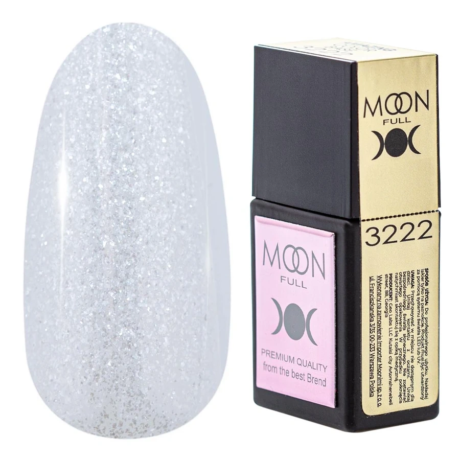 Кольорова база для гель-лаку MOON FULL Amazing Color Base №3222 прозорий, з дрібною срібною поталлю 12 мл