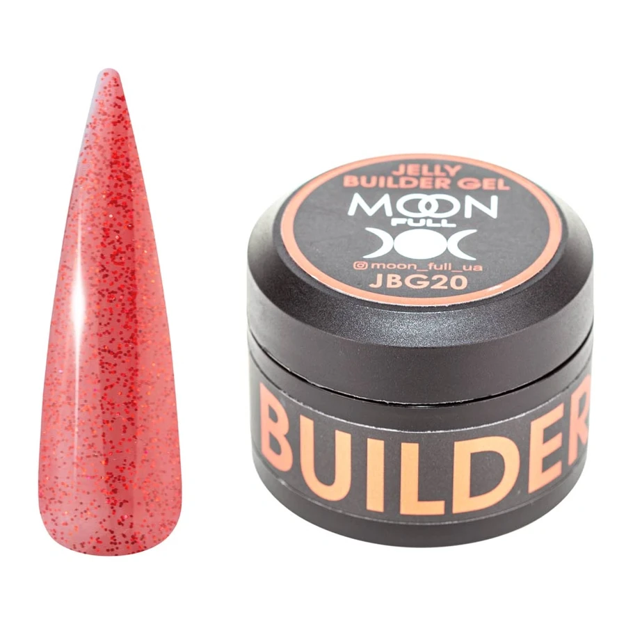 Гель-желе для моделювання та укріплення нігтів MOON FULL Jelly Builder Gel №JBG20 червоний, напівпрозорий з блискітками 30 мл