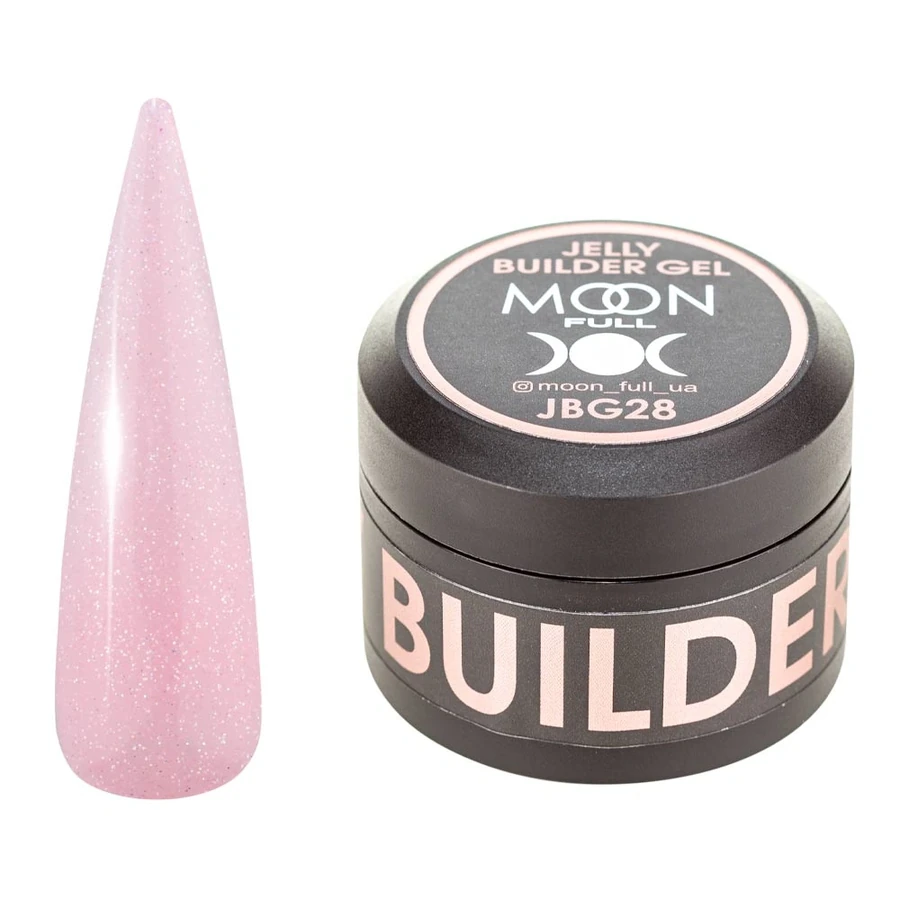 Гель-желе для моделювання та укріплення нігтів MOON FULL Jelly Builder Gel №JBG28 ніжний рожевий, напівпрозорий з блискітками 30 мл