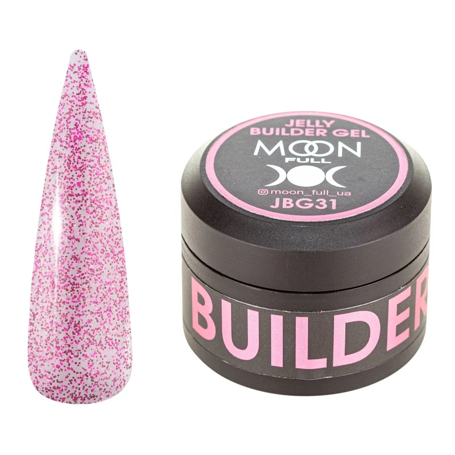 Гель-желе для моделювання та укріплення нігтів MOON FULL Jelly Builder Gel №JBG31 прозорий, з малиновими блискітками 30 мл