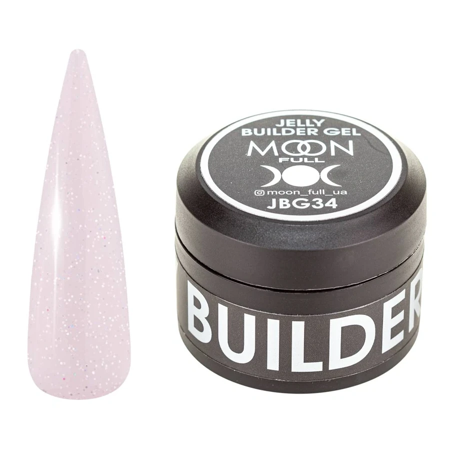 Гель-желе для моделювання та укріплення нігтів MOON FULL Jelly Builder Gel №JBG34 ніжно-рожевий, напівпрозорий з блискітками 30 мл