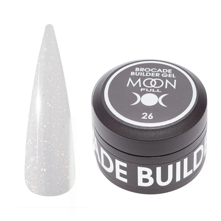 Гель для нарощування та моделювання нігтів MOON FULL Brocade Builder Gel №26 молочний, з поталлю 30 мл