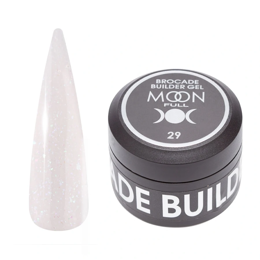 Гель для нарощування та моделювання нігтів MOON FULL Brocade Builder Gel №29 молочний, з поталлю 30 мл