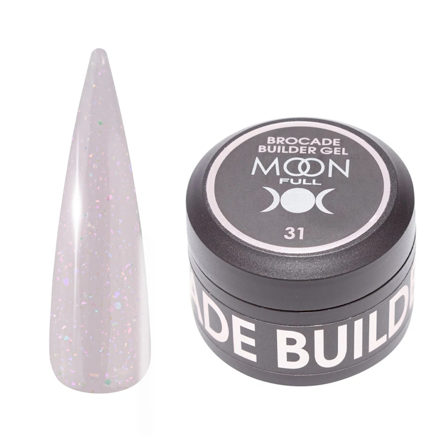 Гель для нарощування та моделювання нігтів MOON FULL Brocade Builder Gel №31 молочний, з поталлю 30 мл