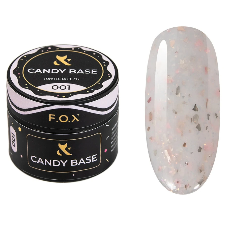 Тонуюче базове покриття FOX Base Candy 001 бежевий акцент, з блискітками та поталлю 10 мл