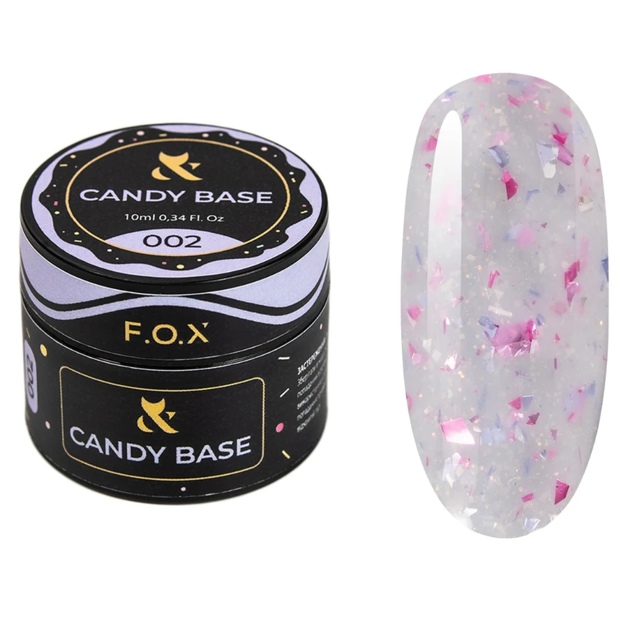Тонуюче базове покриття FOX Base Candy 002 ліловий акцент, з блискітками та поталлю 10 мл