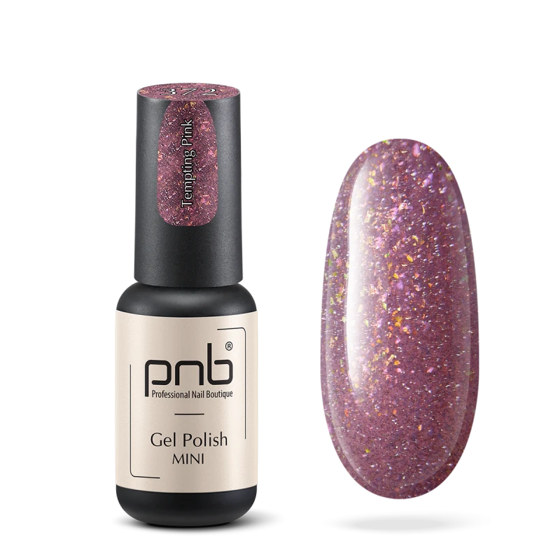 Гель-лак PNB Mini №372 Tempting Pink напівпрозорий ніжно-рожевий, з фольгою та шимером 4 мл