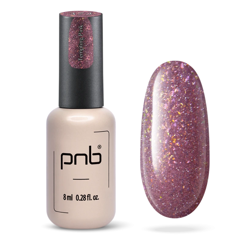 Гель-лак PNB №372 Tempting Pink напівпрозорий ніжно-рожевий, з фольгою та шимером 8 мл