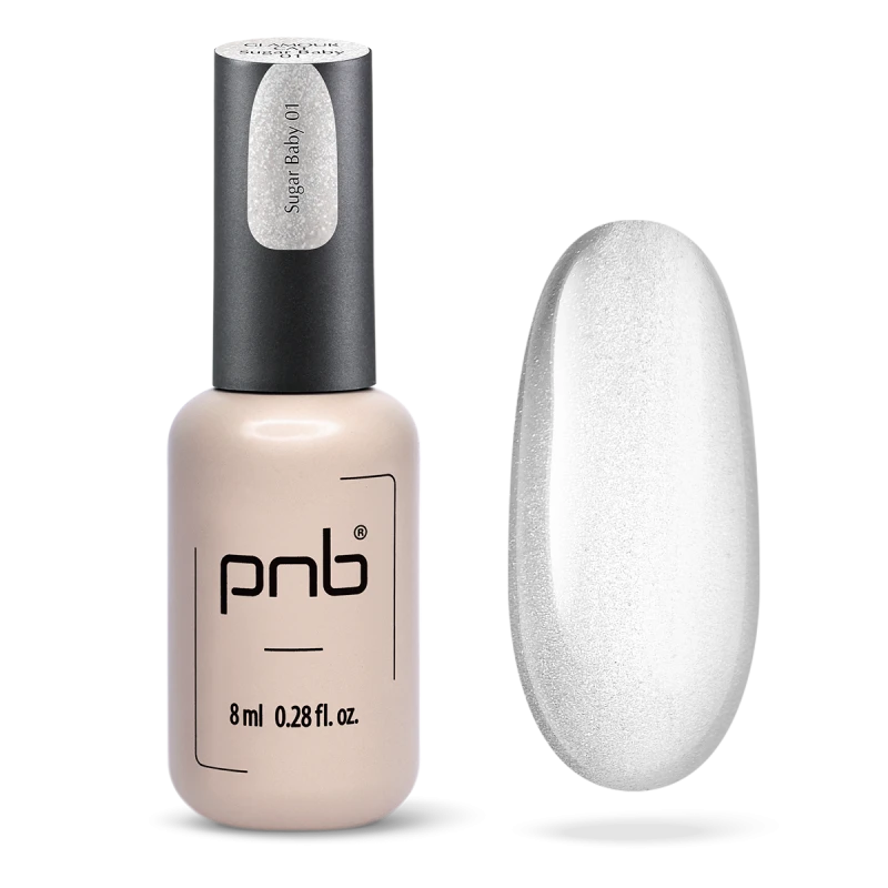 Магнітний гель-лак PNB Magnetic Gel Polish Glamour Cat 01 Sugar Baby сріблястий, напівпрозорий 8 мл