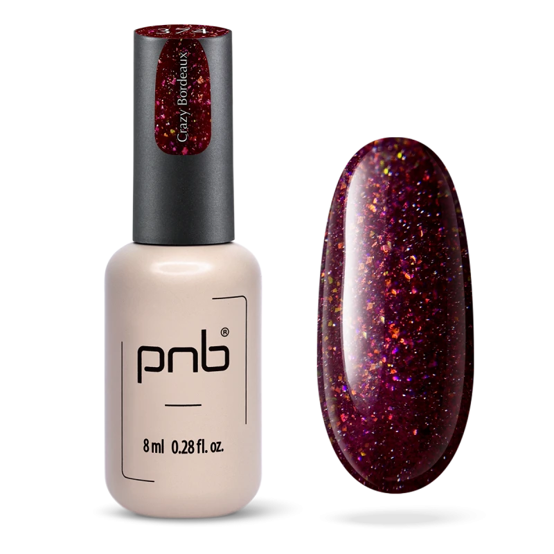 Гель-лак PNB №374 Сrazy Bordeaux бордовий, світловідбиваючий 8 мл