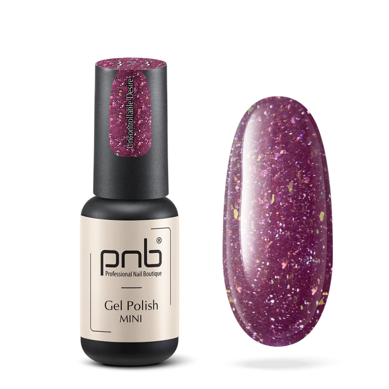 Гель-лак PNB Mini №373 Uncontrollable Desire насичений рожевий, світловідбиваючий 4 мл