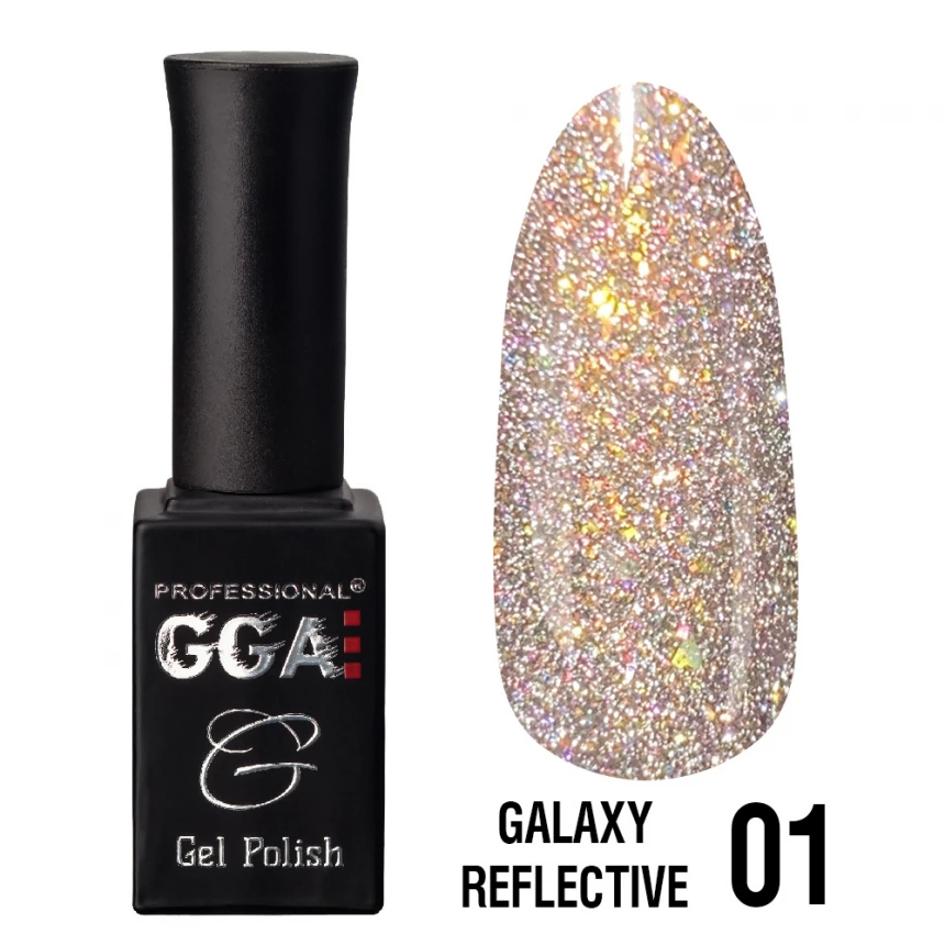 Гель-лак "Галаксі Рефлектив" GGA Professional Galaxy Reflective Gel Polish №01 світле золото, світловідбиваючий 10 мл