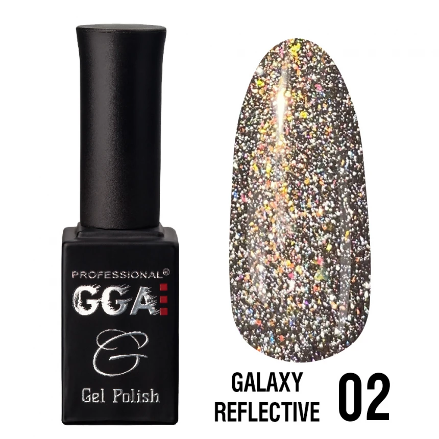 Гель-лак "Галаксі Рефлектив" GGA Professional Galaxy Reflective Gel Polish №02 темне золото, світловідбиваючий 10 мл