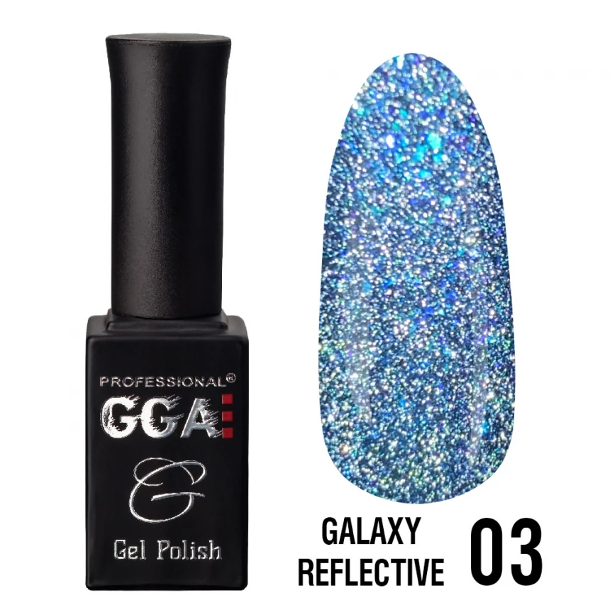 Гель-лак "Галаксі Рефлектив" GGA Professional Galaxy Reflective Gel Polish №03 синій, світловідбиваючий 10 мл