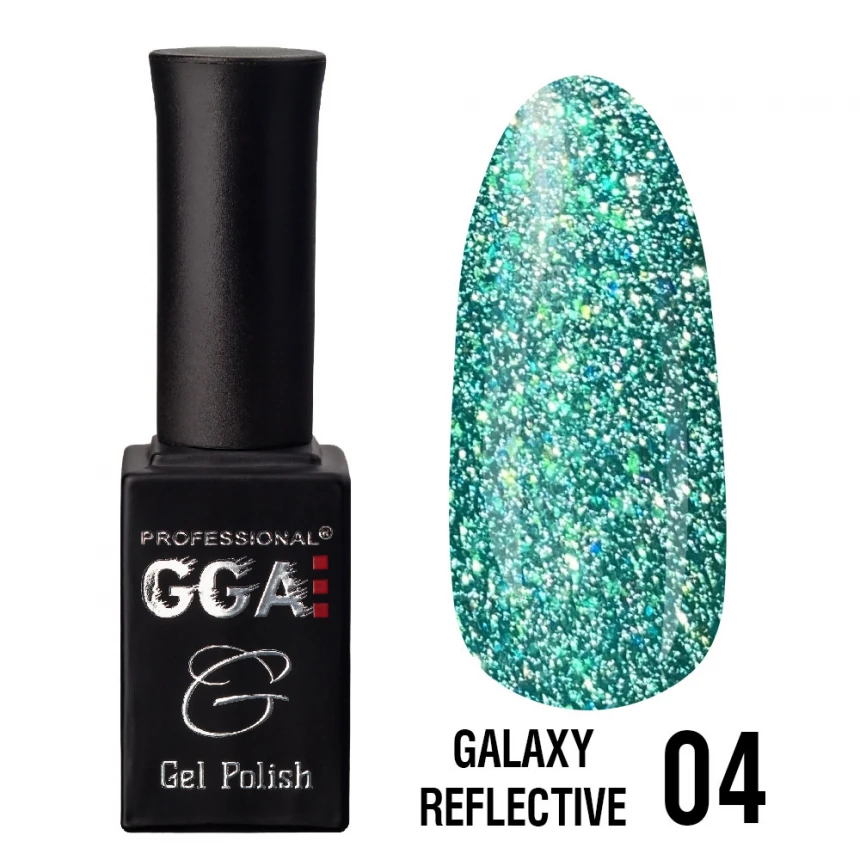 Гель-лак "Галаксі Рефлектив" GGA Professional Galaxy Reflective Gel Polish №04 бірюзовий, світловідбиваючий 10 мл